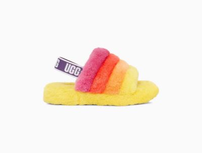 UGG Rainbow Fluff Yeah Slippers for Big Kids - Yellow Multicolor India